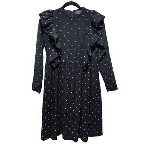 FRAZE Modest Long Sleeve Ruffle Front Girl's Dress Black Stars Size 14